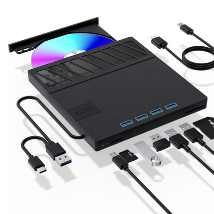 USB 3.0 & Type-C External DVD Drive with 7-in-1 Function - CD/DVD Burner & Card Reader for Laptop