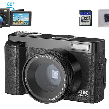 4K Digital Camera for Outdoor Photography With 32GB TF Card 180 Degree Flip Screen 16X Zoom 48MP Autofocus