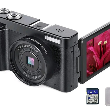 4K Digital Camera for Outdoor Photography With 32GB TF Card 180 Degree Flip Screen 16X Zoom 48MP Autofocus