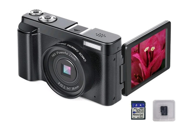 4K Digital Camera for Outdoor Photography With 32GB TF Card 180 Degree Flip Screen 16X Zoom 48MP Autofocus – product detail