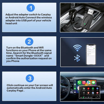 Wireless Adapter Auto Connect USB Dongle Compatible with Wired Carplay Android 2 in 1 Carplay Android Auto Plug and Play