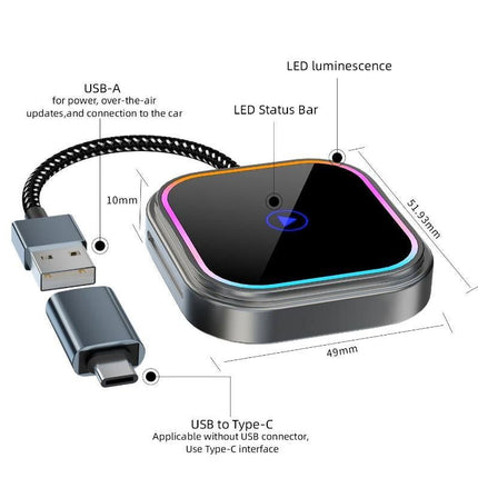 Wireless CarPlay Adapter for Car USB to Type-C Plug and Play Compatible with iPhone