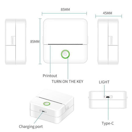 Thermal Mini Printer Mini Pocket Wireless Thermal Printer Bluetooth Photo Inkless Sticker Printer Compatible with iOS&Android - White