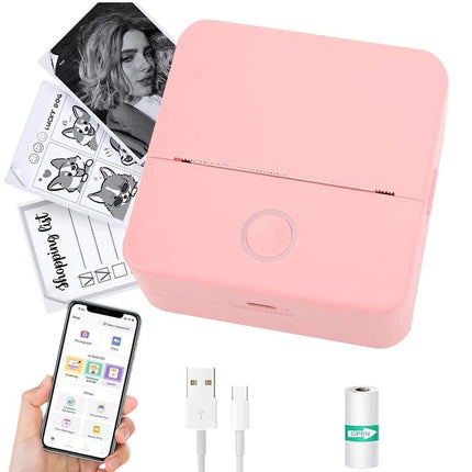 Thermal Mini Printer Mini Pocket Wireless Thermal Printer Bluetooth Photo Inkless Sticker Printer Compatible with iOS&Android - Pink
