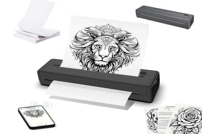 Portable Printer Wireless Bluetooth A4 Thermal Mobile Printer with 100Pcs Thermal Paper Inkless