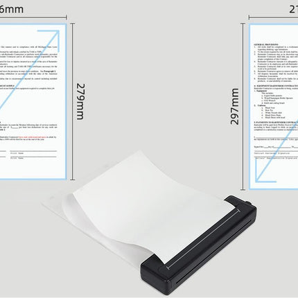 Portable Printer Wireless Bluetooth A4 Thermal Mobile Printer with 100Pcs Thermal Paper Inkless Printer Compatible with iOS Android for Office Car Home -Black