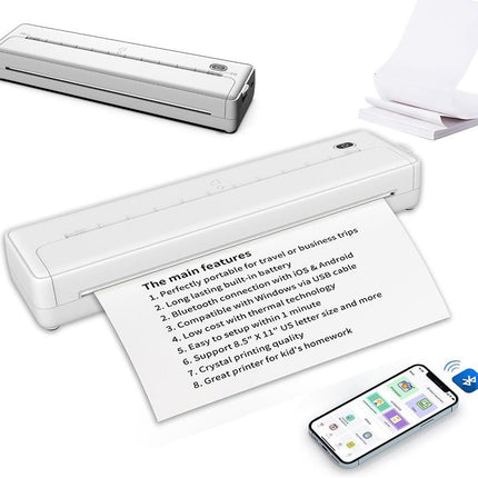 Portable Printer Wireless Bluetooth A4 Thermal Mobile Printer with 100Pcs Thermal Paper Inkless Printer Compatible with iOS Android for Office Car Home -Black