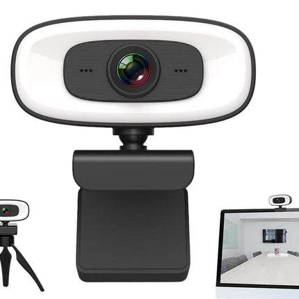 4K Webcam with Ring Light Built in Microphone and Tripod for Video Conferencing