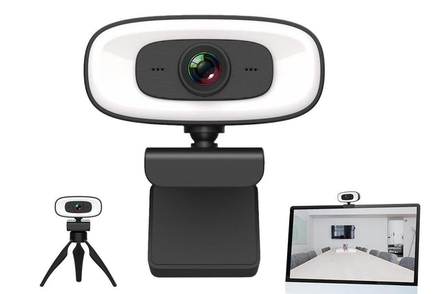 4K Webcam with Ring Light Built in Microphone and Tripod for Video Conferencing V1263-JX-6384