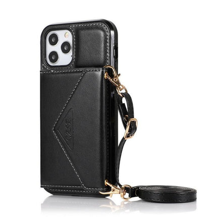 PU Leather Crossbody Phone Case Cover Wallet Card Holder for iPhone 13 Series -Black /iPhone13 6.1