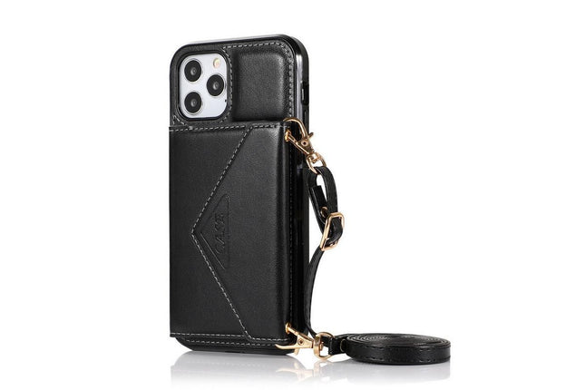 PU Leather Crossbody Phone Case Cover Wallet Card Holder for iPhone 13 Series -Black/iPhone13 6.1