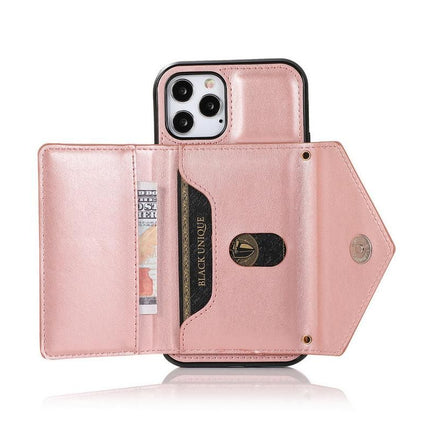 PU Leather Crossbody Phone Case Cover Wallet Card Holder for iPhone 13 Series -Rose Gold /iPhone13 Pro Max