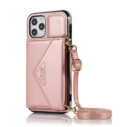 PU Leather Crossbody Phone Case Cover Wallet Card Holder for iPhone 13 Series -Rose Gold /iPhone13 Pro Max