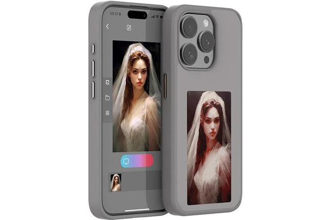 NFC E-Ink Smart Cover iPhone Ink Screen Display Digital DIY Custom Picture Phone Case -Grey/iPhone 15 Pro