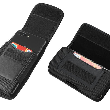2Pcs Universal Black Oxford Cloth Phone Waist Pouch with Belt Clip and Card Holder Compatible with Most Smartphones - M