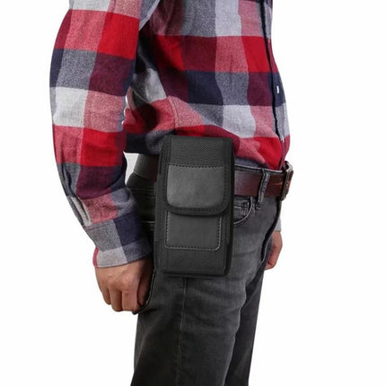 2Pcs Universal Black Oxford Cloth Phone Waist Pouch with Belt Clip and Card Holder Compatible with Most Smartphones - M