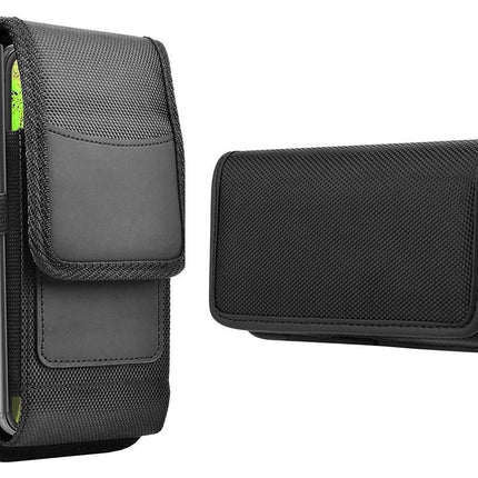 2Pcs Universal Black Oxford Cloth Phone Waist Pouch with Belt Clip and Card Holder Compatible with Most Smartphones - L