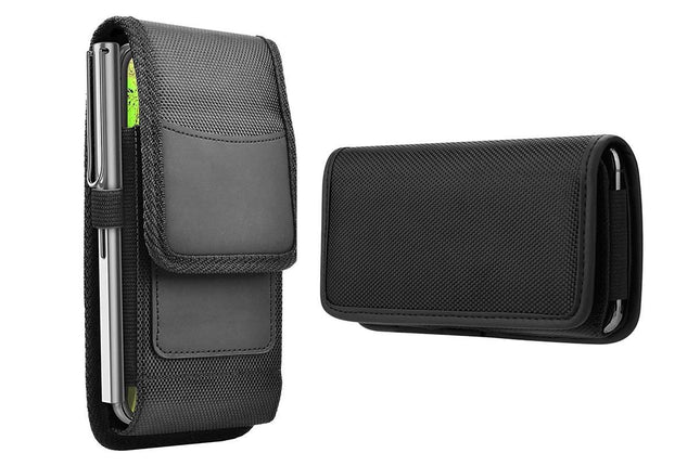 2Pcs Universal Black Oxford Cloth Phone Waist Pouch with Belt Clip and Card Holder Compatible with Most