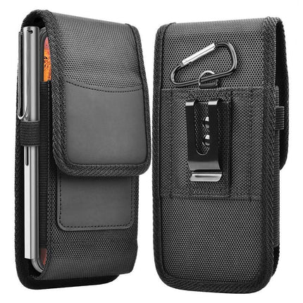2Pcs Universal Black Oxford Cloth Phone Waist Pouch with Belt Clip and Card Holder Compatible with Most Smartphones - L