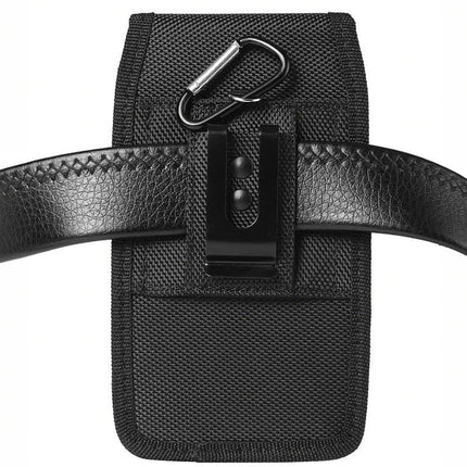 2Pcs Universal Black Oxford Cloth Phone Waist Pouch with Belt Clip and Card Holder Compatible with Most Smartphones - L