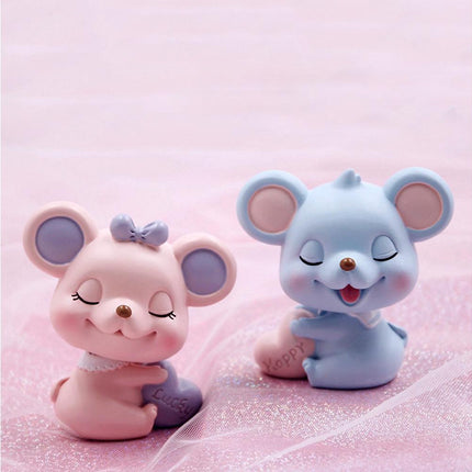 Resin Cartoon Nodding Mouse Car Dashboard Bedside Ornament 2020 New Year Gift-Blue