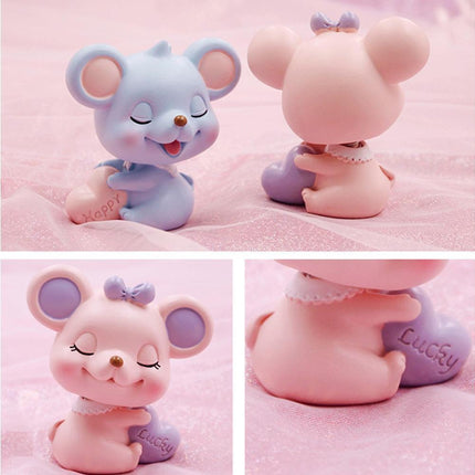Resin Cartoon Nodding Mouse Car Dashboard Bedside Ornament 2020 New Year Gift-Blue
