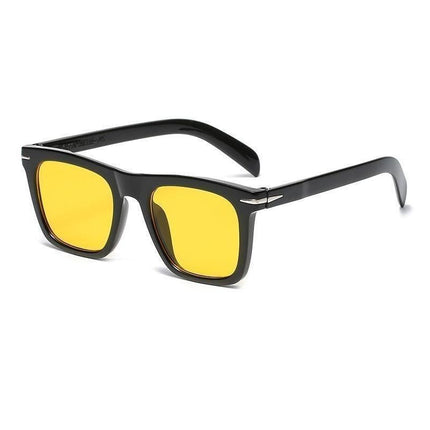 Classic Rivet Square Sunglasses Men Luxury Brand Design Beckham Driving Glasses Vintage Sun Glasses Eyewear - Black Yellow