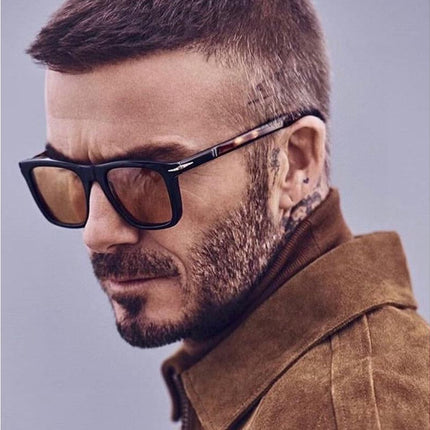 Classic Rivet Square Sunglasses Men Luxury Brand Design Beckham Driving Glasses Vintage Sun Glasses Eyewear - Black Yellow