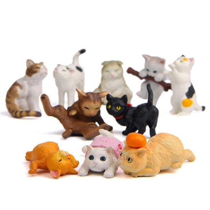 10Pcs Cat Figurine Personalized No Odor Plastic Car Center Console Cat Statue for Desktop-Multicolor