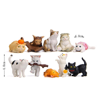10Pcs Cat Figurine Personalized No Odor Plastic Car Center Console Cat Statue for Desktop-Multicolor
