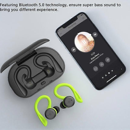 Sport In-Ear TWS Headphone True Wireless Bluetooth 5.0 Sports Earbuds, IPX7 Waterproof Stereo Sound, Built-in Mic Earphones Green