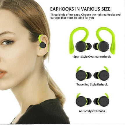 Sport In-Ear TWS Headphone True Wireless Bluetooth 5.0 Sports Earbuds, IPX7 Waterproof Stereo Sound, Built-in Mic Earphones Green