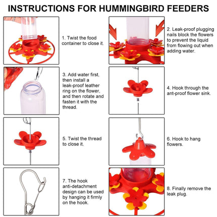 Hanging Feeder Hook Leakproof Hummingbird Feeder - Red