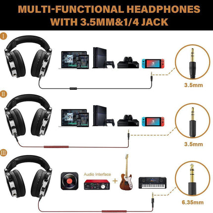 Wired Over Ear Headphones - Studio Monitor - DJ Stereo Headset with 50mm Drivers
