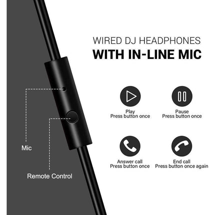 Wired Over Ear Headphones - Studio Monitor - DJ Stereo Headset with 50mm Drivers