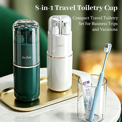 8-in-1 Portable Travel Toiletry Organizer Cup, Travel-Sized Toiletry Set for Business Trips and Vacations, Multifunctional All-in-One Travel Essential - White