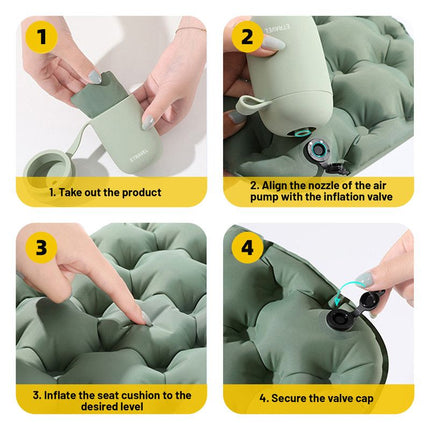 Portable Outdoor Inflatable Seat Cushion, Multi-Functional Inflatable Storage Box and Seat Cushion Combo, Portable Folding Seat Cushion for Camping and Travel, Portable Push-to-Inflate Cushion - Olive Green