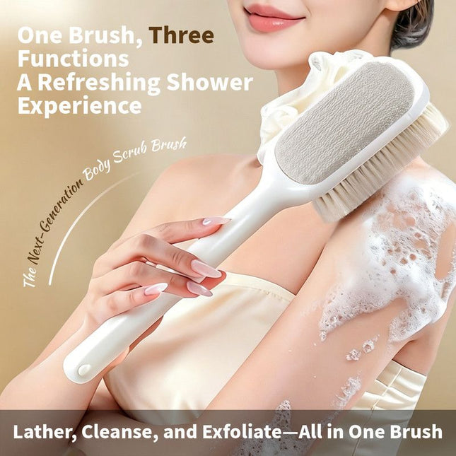 3-in-1 Multi-Functional Long-Handled Body Scrub Brush Bath Sponge Plus Soft-Bristle Brush Plus