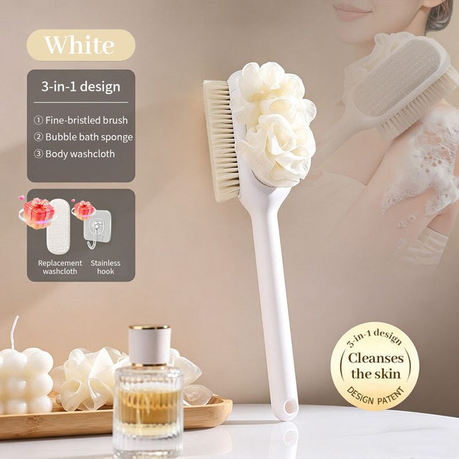 3-in-1 Multi-Functional Long-Handled Body Scrub Brush Bath Sponge Plus Soft-Bristle Brush Plus – product detail