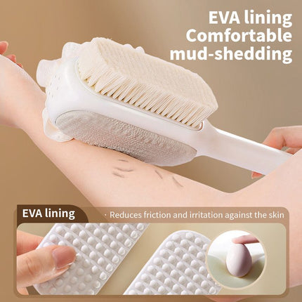 3-in-1 Multi-Functional Long-Handled Body Scrub Brush: Bath Sponge + Soft-Bristle Brush + Washcloth All-in-One, Home Exfoliating Bath Brush, Back Scrubber—White
