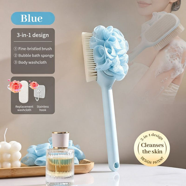 3-in-1 Multi-Functional Long-Handled Bath Brush Combining Bath Sponge Soft-Bristle Brush and Washcloth – product detail