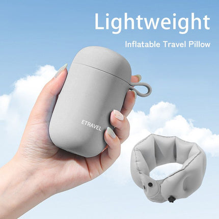 Portable Inflatable Travel Neck Pillow, Nap Pillow, Comfortable Neck Support for Long Trips, Easy to Pack for Business Trips and Travel, Foldable and Slim Travel Pillow - Gray