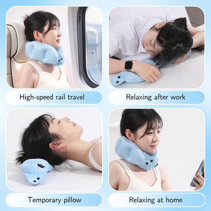 Portable Inflatable Travel Neck Pillow, Nap Pillow, Comfortable Neck Support for Long Trips, Easy to Pack for Business Trips and Travel, Foldable and Slim Travel Pillow - Blue