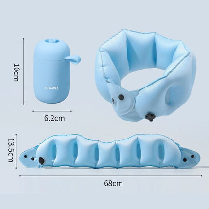 Portable Inflatable Travel Neck Pillow, Nap Pillow, Comfortable Neck Support for Long Trips, Easy to Pack for Business Trips and Travel, Foldable and Slim Travel Pillow - Blue