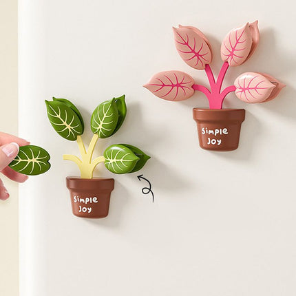Household Food Bag Freshness Sealing Clips, Creative Plant Pot Magnetic Clips, Multifunctional Fridge Magnet Clips, Cute Leaf-Shaped Food Bag Clips，2-pack - Pink + Green