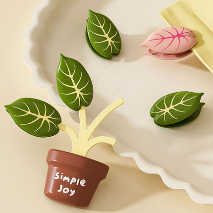 Home Food Bag Freshness Sealer, Creative Plant Pot Magnetic Clips, Multifunctional Fridge Magnet Clips, Cute Leaf-Shaped Food Bag Clips - Pink