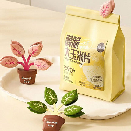 Household Food Bag Freshness Sealing Clips, Creative Plant Pot Magnetic Clips, Multifunctional Fridge Magnet Clips, Cute Leaf-Shaped Food Bag Clips - Green