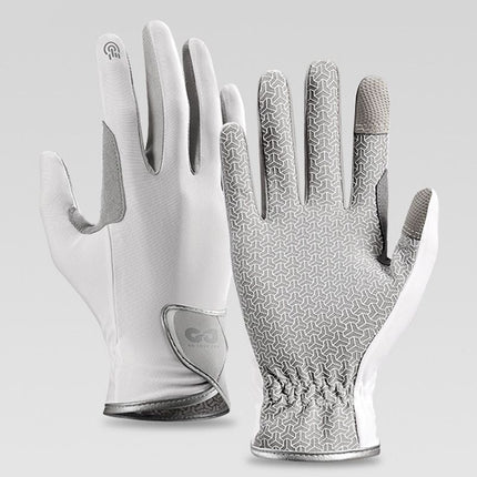 Equestrian Riding Gloves, Full-Palm Silicone Anti-Slip & Durable Touchscreen Model, Ice-Silk Cooling, Breathable, and UV-Protective, Suitable for Outdoor Sports, Driving, and Training—White-M