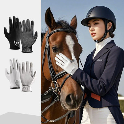 Equestrian Riding Gloves, Full-Palm Silicone Anti-Slip & Durable Touchscreen Model, Ice-Silk Cooling, Breathable, and UV-Protective, Suitable for Outdoor Sports, Driving, and Training—White-M