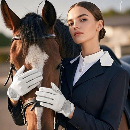 Equestrian Riding Gloves, Full-Palm Silicone Anti-Slip & Durable Touchscreen Model, Ice-Silk Cooling, Breathable, and UV-Protective, Suitable for Outdoor Sports, Driving, and Training—White-M